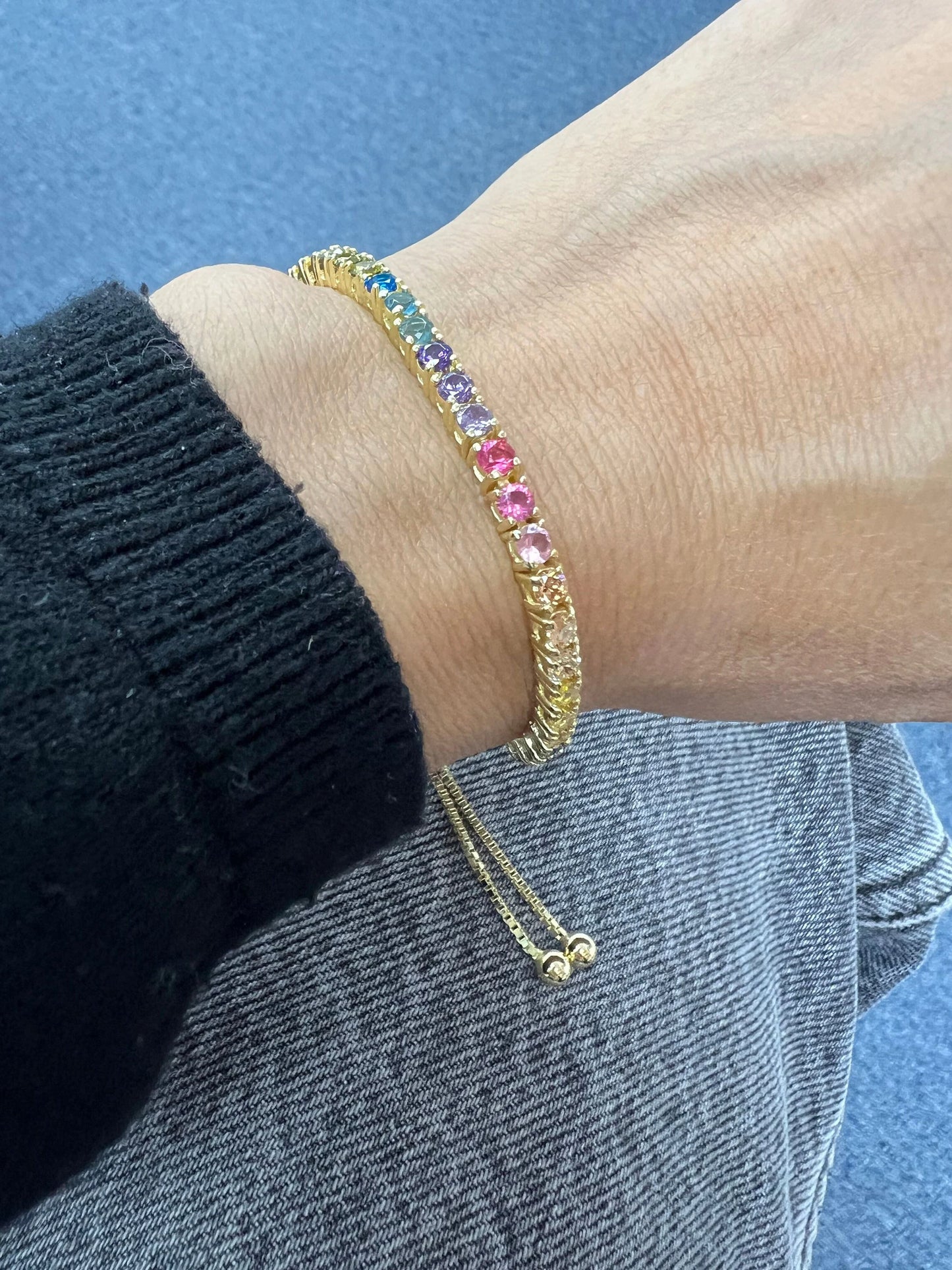 Sterling Silver Rainbow CZ Tennis Bracelet