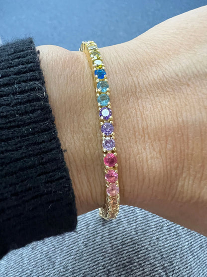 Sterling Silver Rainbow CZ Tennis Bracelet