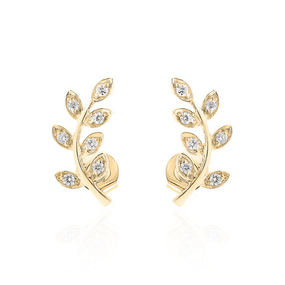 14k Leaf Climber Diamond Earrings