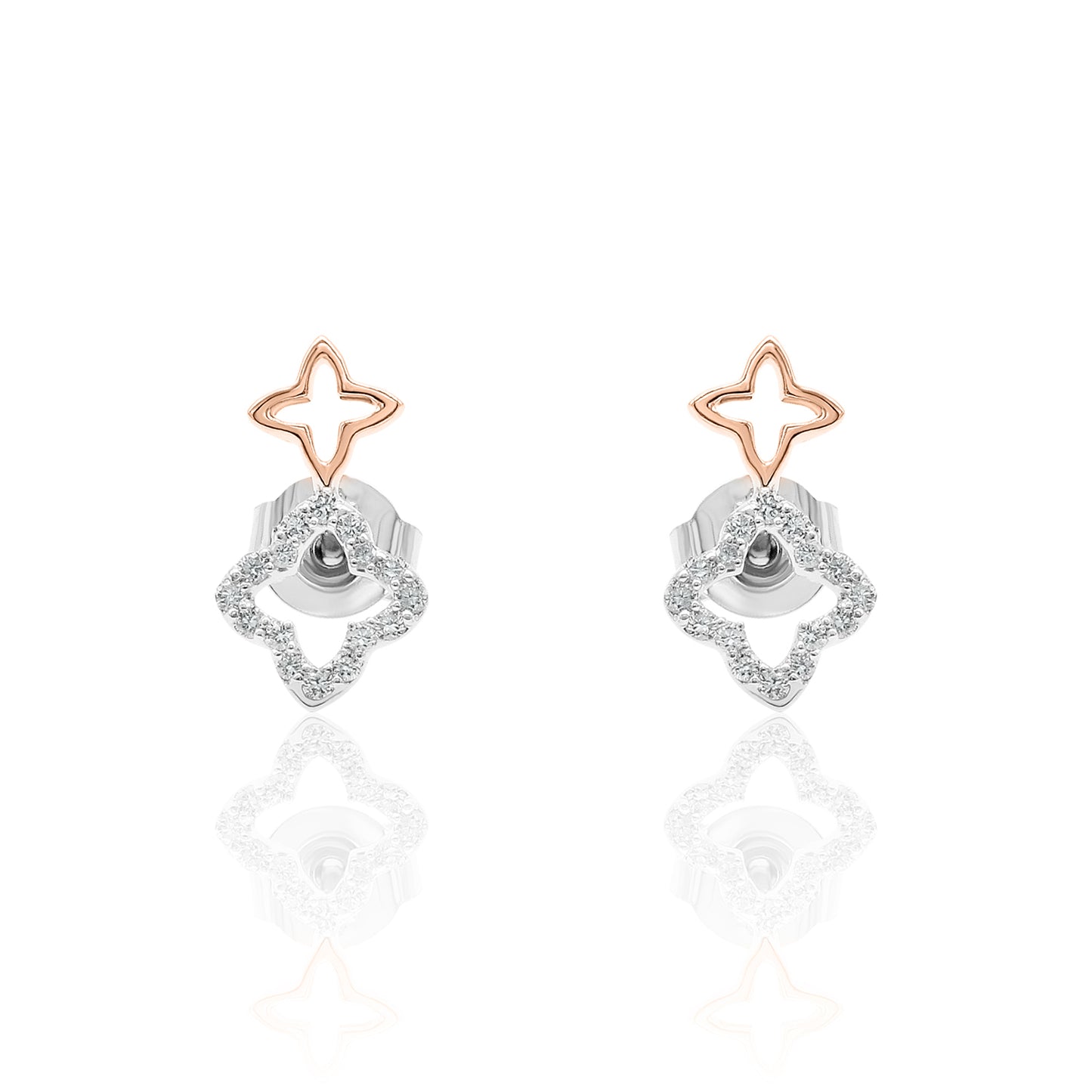 14k Clover Studs Diamond Earrings