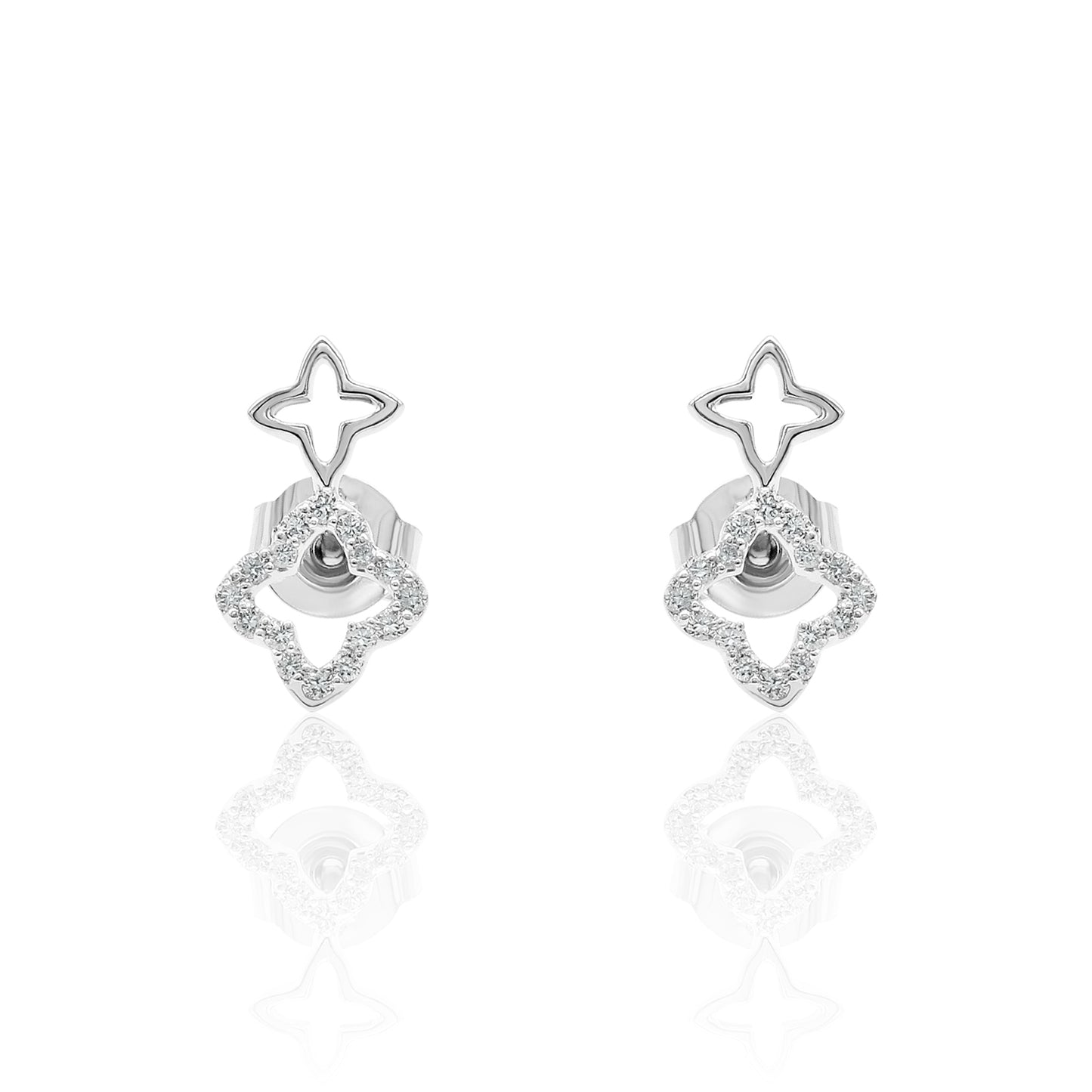 14k Clover Studs Diamond Earrings