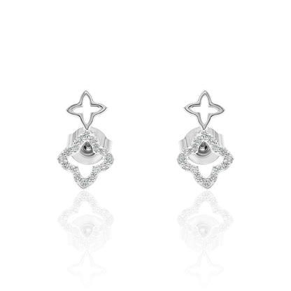 14k Clover Studs Diamond Earrings