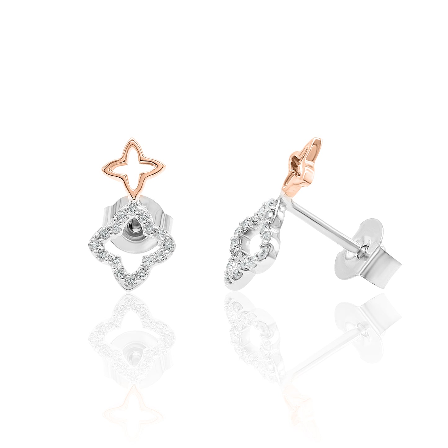 14k Clover Studs Diamond Earrings