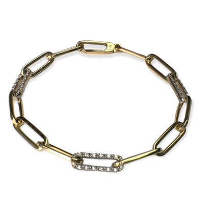 14k Gold Paperclip Bracelet With Diamonds