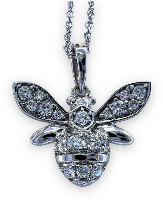 14K Gold Diamond Honey Bee Bumble Bee Charm Necklace Pendant